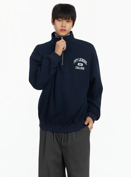 mens-collegiate-graphic-quarter-zip-sweatshirt-ij527 / Dark blue