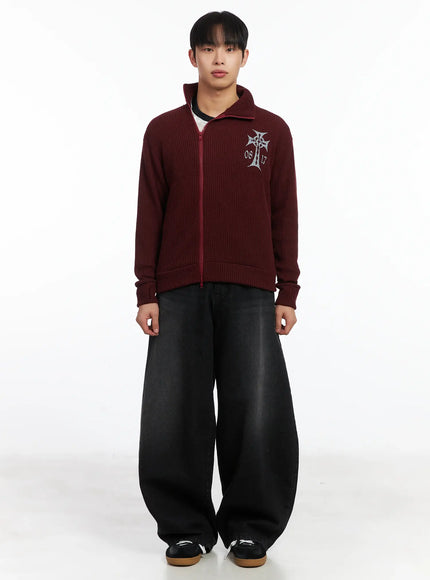 Cross Print High Neck Zip-Up Cardigan ID515