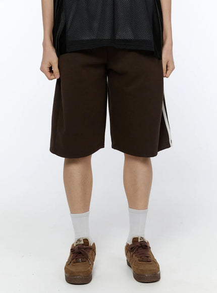mens-black-stripe-track-shorts-dark-brown-ia517