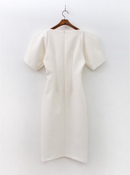 Puff Shoulder Wedding Party Midi Dress IA13