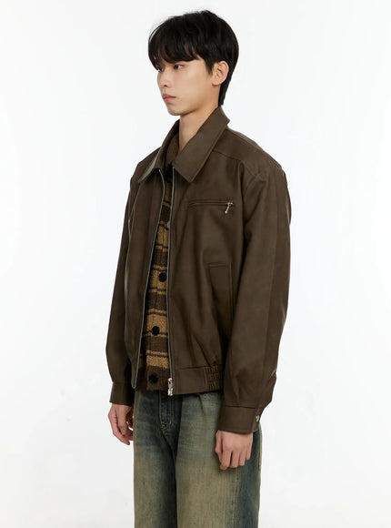 Men's Textured Faux Leather Jacket IN503