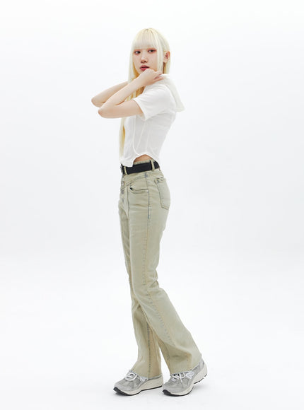 Beige gewaschene Bootcut-Jeans BA320