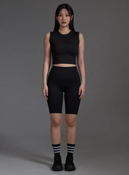 Slim Fit Cropped Sleeveless Top (Black) IO517