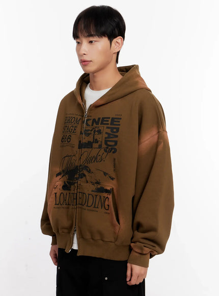 Men's Vintage Wash Graphic Zip-Up Hoodie IO523