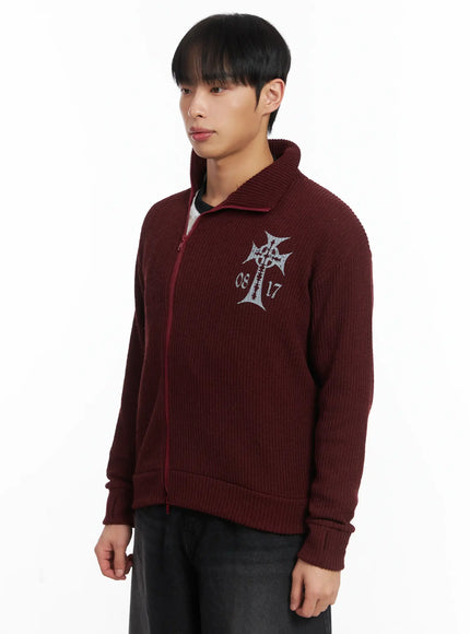 Cross Print High Neck Zip-Up Cardigan ID515