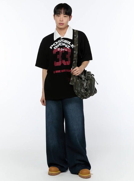 Men's Wide Leg Dark Washed Jeans IA520