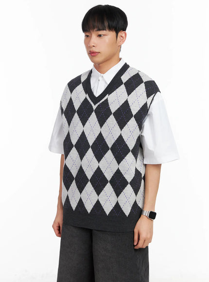Men's V-Neck Argyle Sweater Vest IA501