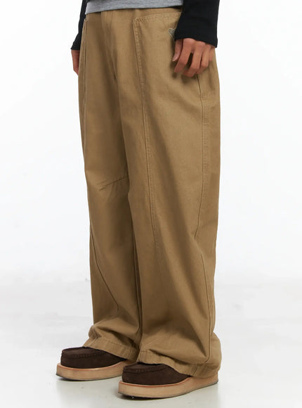 Men's Heart Embroidered Big Pocket Wide Leg Pants IJ514