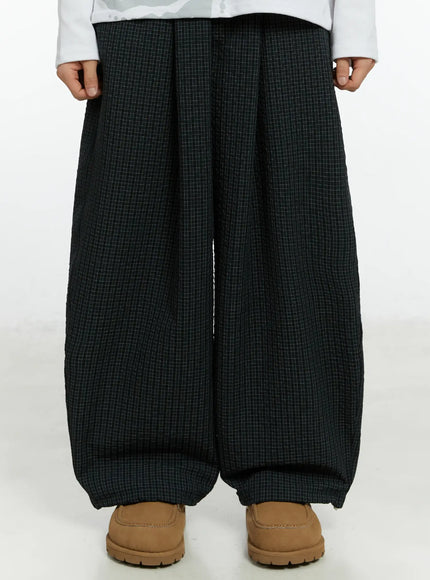 mens-mini-check-pattern-pin-tuck-wide-parachute-pants-if511