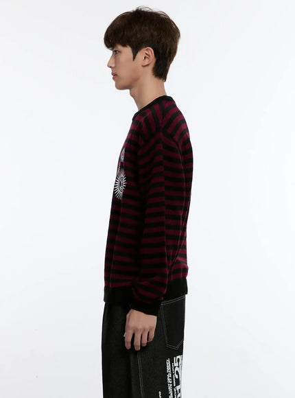 Men's Sunburst Striped Knit Sweater IS529