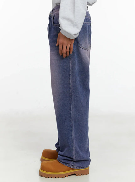 Men's Purple Washed Wide Jeans ID523