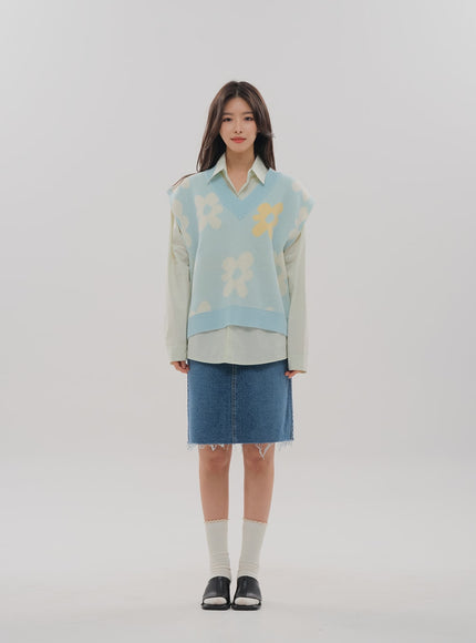 Denim Knee Length Skirt F5