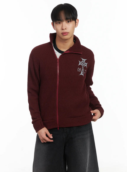 Cross Print High Neck Zip-Up Cardigan ID515