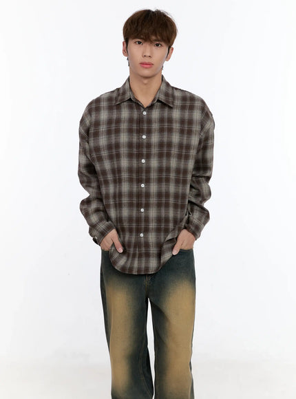 Men's Plaid Button-Up Shirt IN512