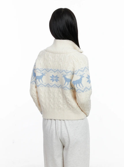 Cable Knit Funnel Neck Zip-Up Sweater CS523