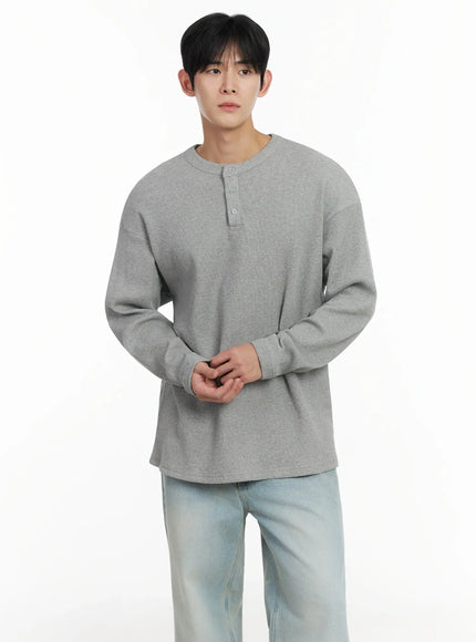 mens-waffle-henley-long-sleeve-shirt-if517 / Gray
