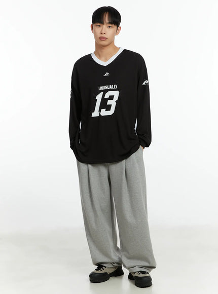 mens-v-neck-contrast-long-sleeve-jersey-if510 / Black