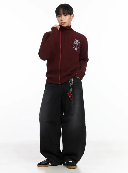 Cross Print High Neck Zip-Up Cardigan ID515