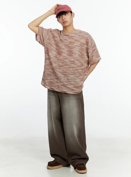 mens-tweed-knit-short-sleeve-t-shirt-if510 / Pink