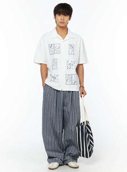 mens-embroidered-collar-short-sleeve-shirt-iu503 / White