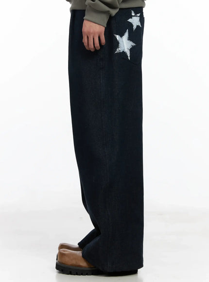 Men's Street Style Lettered Wide Jeans IJ521