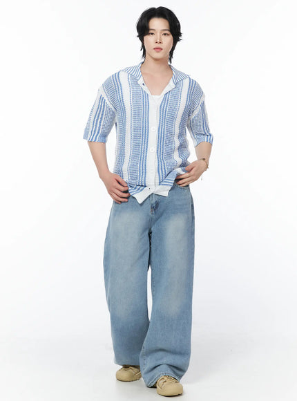 mens-striped-short-sleeve-knit-cardigan-iy525
