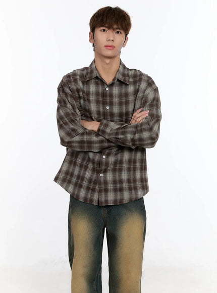 Men's Plaid Button-Up Shirt IN512