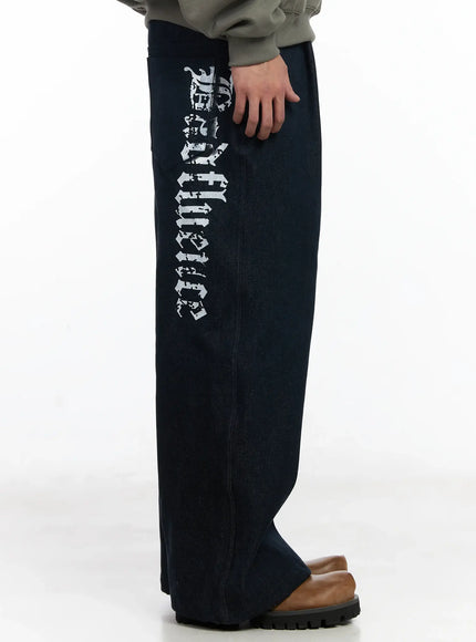 Men's Street Style Lettered Wide Jeans IJ521