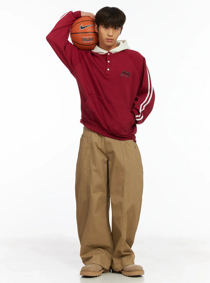 Men's Heart Embroidered Big Pocket Wide Leg Pants IJ514