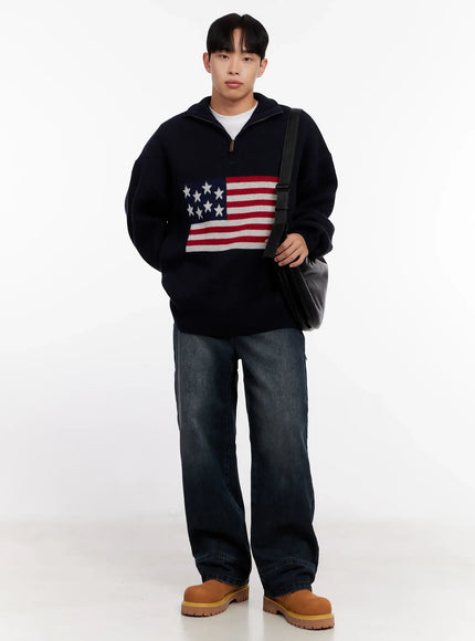 mens-flag-graphic-half-zip-sweater-io528