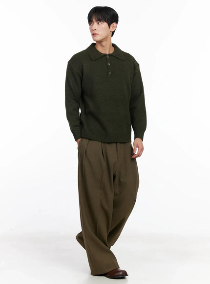 Men's Khaki Wide Leg Slacks IJ521