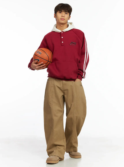 Men's Heart Embroidered Big Pocket Wide Leg Pants IJ514