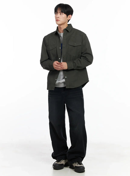 Men's Black Washed Wide Corduroy Pants IJ521