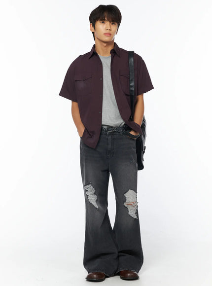 mens-casual-button-up-shirt-iu503 / Dark purple