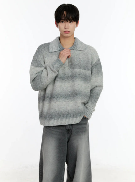 mens-alpaca-knit-quarter-zip-sweatshirts-id502 / Gray