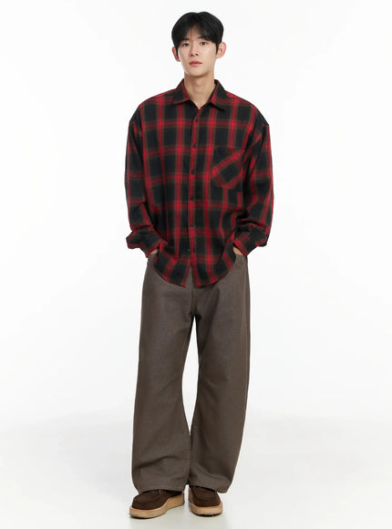 mens-plaid-button-up-shirt-if517 / Red