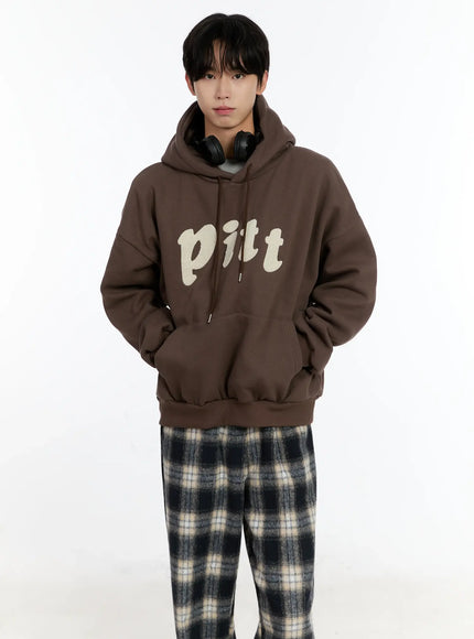 mens-letter-embroidered-fleece-hoodie-id502 / Brown