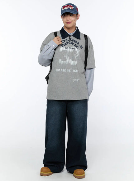 Men's Wide Leg Dark Washed Jeans IA520