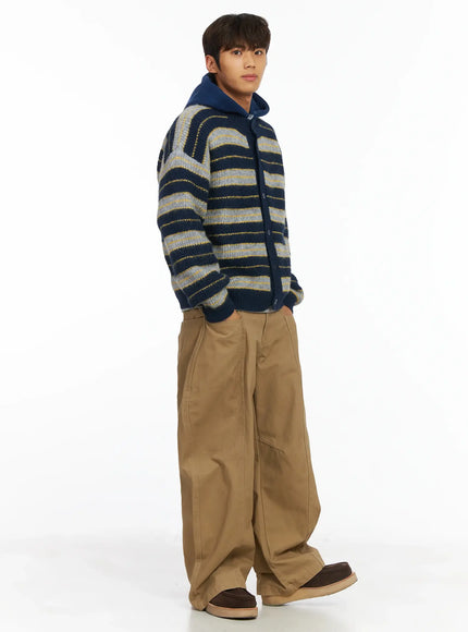 Men's Heart Embroidered Big Pocket Wide Leg Pants IJ514