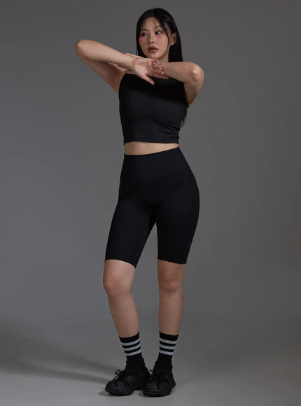 Slim Fit Cropped Sleeveless Top (Black) IO517