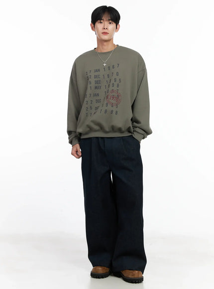 Men's Street Style Lettered Wide Jeans IJ521