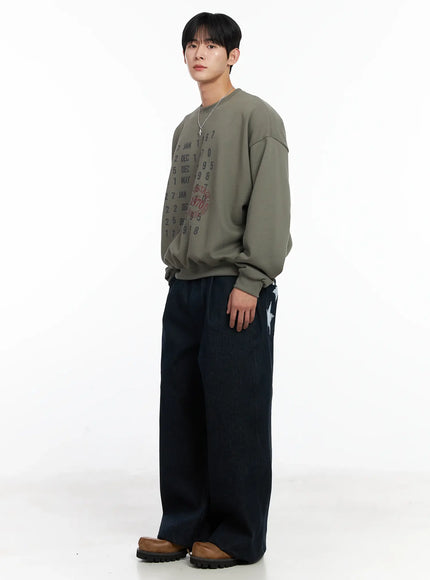 Men's Street Style Lettered Wide Jeans IJ521