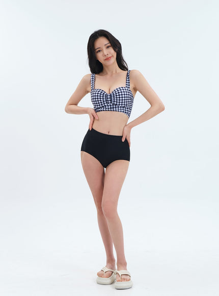 Navy Check Pattern Bikini Set