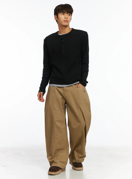 Men's Heart Embroidered Big Pocket Wide Leg Pants IJ514