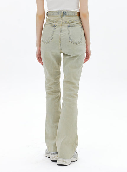 Beige gewaschene Bootcut-Jeans BA320