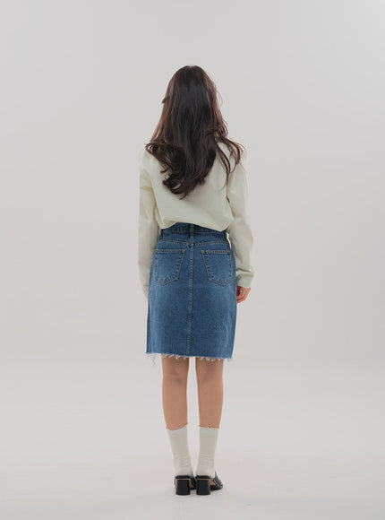 Denim Knee Length Skirt F5
