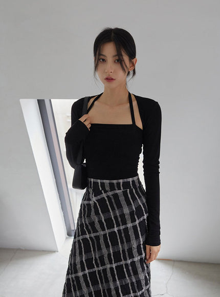 Checked Pattern Maxi Flare Skirt