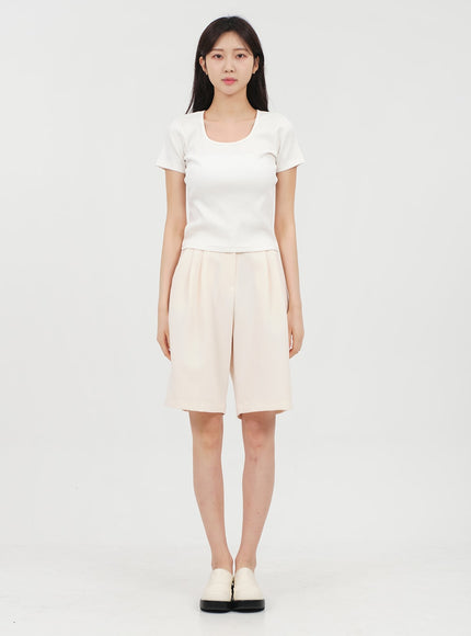 Basic T-Shirt mit eckigem Ausschnitt OA13