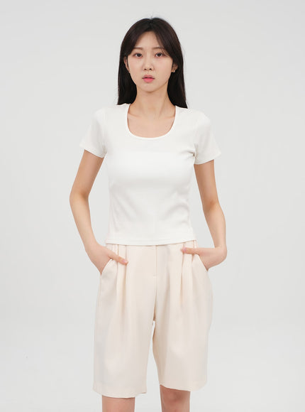 Basic T-Shirt mit eckigem Ausschnitt OA13