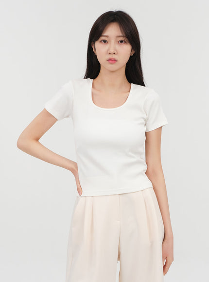 Basic T-Shirt mit eckigem Ausschnitt OA13